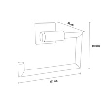 Afbeelding van een toiletpapierhouder met de afmetingen 63 mm, 110 mm en 153 mm.