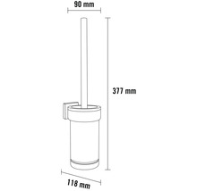 Afmetingen van een wandtoiletborstelgarnituur met een hoogte van 377 mm, een breedte van 118 mm en een diepte van 90 mm.