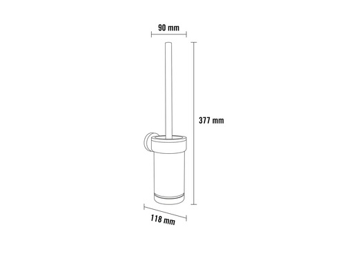 Afbeelding van een toiletgarnituur met de afmetingen 90 millimeter, 377 millimeter en 118 millimeter.