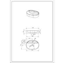 Technische tekening van een opzetwastafel met maatvoering