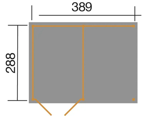 Plattegrond met de afmetingen 389 x 288