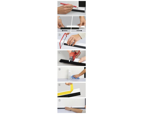 Instructie voor montage van een deurafdichting met markering, inkorten, reinigen en aanbrengen