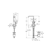 Technische tekening van een kraan met maataanduidingen