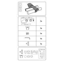 Illustratie van een kledingroede met montage-instructies en accessoires