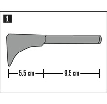 Afbeelding van een centreerpunt met de maatgegevens 5,5 cm en 9,5 cm.