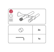Tekening van gordijnroede accessoires met een diameter van 20 millimeter en montage-instructies