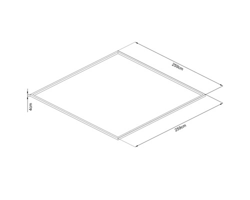 Vierkant frame met afmetingen van 259 bij 259 centimeter en een dikte van 4 centimeter