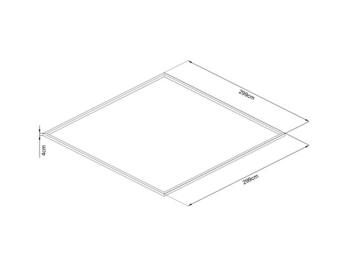 Illustratie van een frame van 299 bij 299 centimeter met een dikte van 4 centimeter