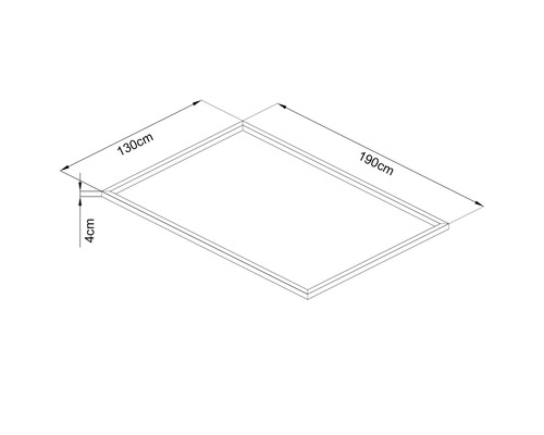 Technische tekening van een frame met de afmetingen 130 bij 190 centimeter en een framebreedte van 4 centimeter