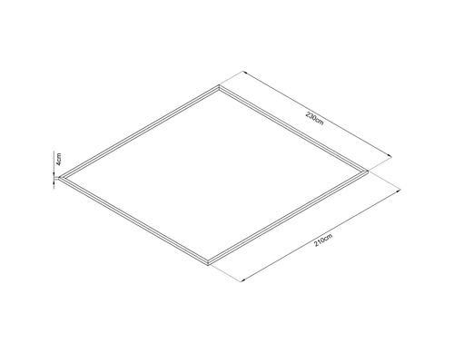 Technische tekening van een frame met de afmetingen 210 cm bij 230 cm en een framesterkte van 4 cm.