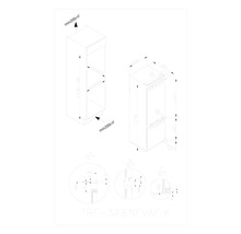 Technische tekening van een koelkast met afmetingen