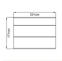 Technische tekening van een kast met afmetingen van 231 bij 171 centimeter