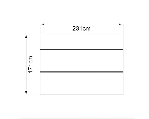Technische tekening van een kast met afmetingen van 231 bij 171 centimeter