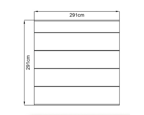 Technische tekening van een kast met afmetingen 291 cm x 291 cm