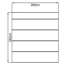 Technische tekening met afmetingen: 262 cm breed en 283 cm hoog