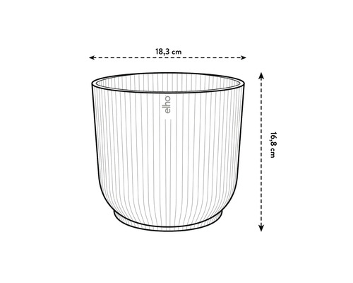 Afbeelding van een bloempot met de afmetingen 18,3 cm breed en 16,8 cm hoog