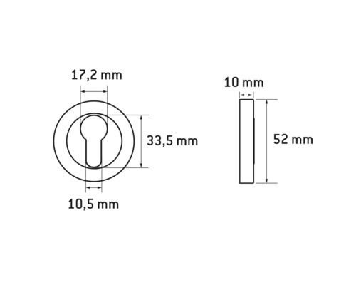 Technische tekening van een deurbeslag met maatgegevens