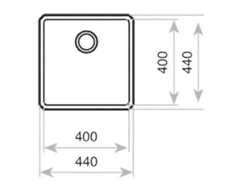 Afmetingen van een spoelbak: 400 bij 400 millimeter en 440 bij 440 millimeter
