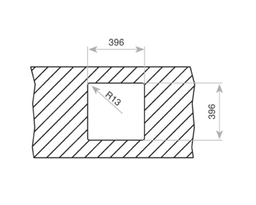 Technische tekening met afmetingen 396 en radius R13