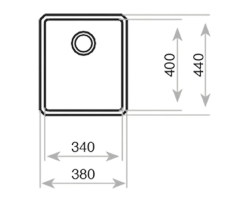 Schets van een spoelbak met maatvoering