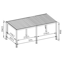 Technische tekening van een vrijstaande pergola met afmetingen