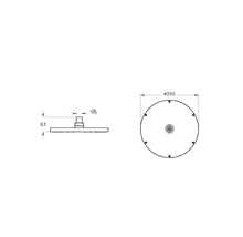 Technische tekening van een douchekop met maatvoering