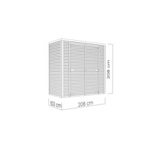 Afbeelding van een tuinhuis met afmetingen van 208 x 208 x 103 centimeter.