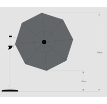 Illustratie van een zweefparasol met afmetingen