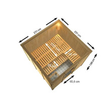 Interieur van een sauna met afmetingen