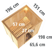 Illustratie van een sauna met afmetingen.