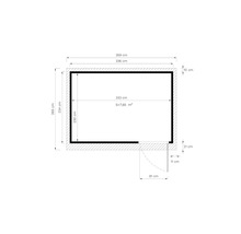 Plattegrond van een kamer met afmetingen in centimeters en vierkante meters
