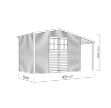 Afbeelding van een tuinhuis met de afmetingen 424 x 202 x 241 cm