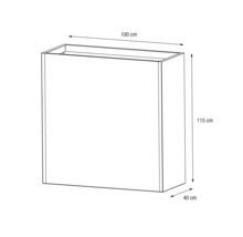 Illustratie van een plantenbak met de afmetingen 100 cm x 115 cm x 40 cm