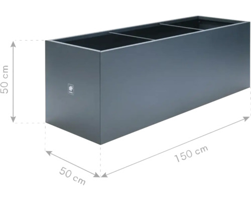 Rechthoekige plantenbak met afmetingen 50 cm x 50 cm x 150 cm