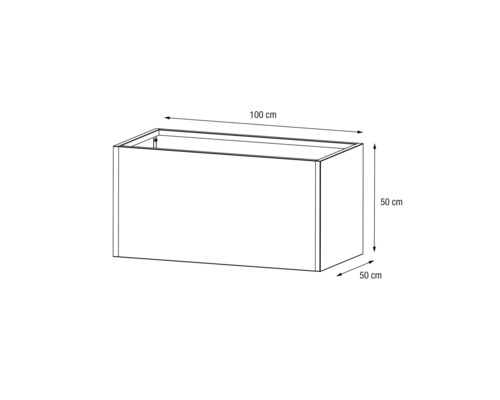 Schets van een plantenbak met de afmetingen 100 x 50 x 50 cm