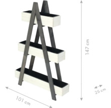 Plantenrek met drie niveaus, houten constructie, afmetingen 147 cm hoog, 101 cm breed, 25 cm diep