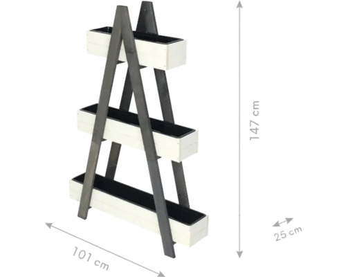 Plantenrek met drie niveaus, houten constructie, afmetingen 147 cm hoog, 101 cm breed, 25 cm diep