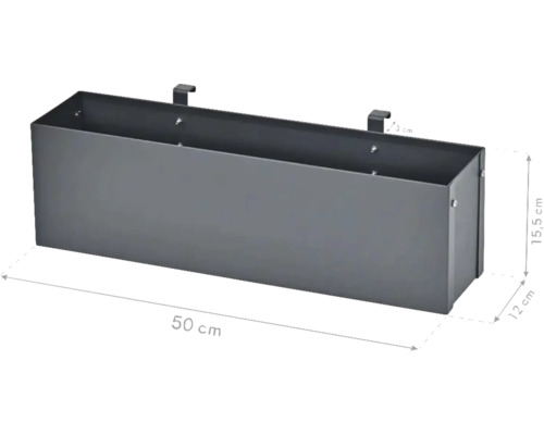 Antracietkleurige plantenbak met afmetingen 50 x 15,5 x 12 cm