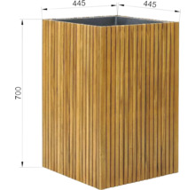 Houten plantenbak met de afmetingen 445 x 445 x 700 millimeter