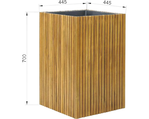 Houten plantenbak met de afmetingen 445 x 445 x 700 millimeter