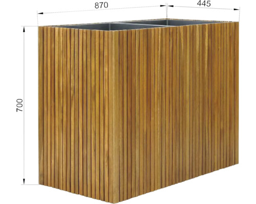 Houten plantenbak met afmetingen 870 x 445 x 700 mm