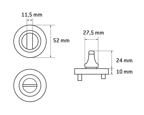Technische tekening van een deurvergrendeling met maataanduidingen.