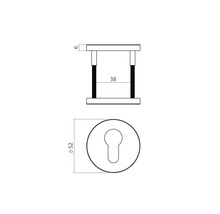 Technische tekening van een deurbeslag met afmetingen