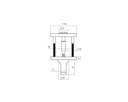 Technische tekening van een uitdrukker met afmetingen