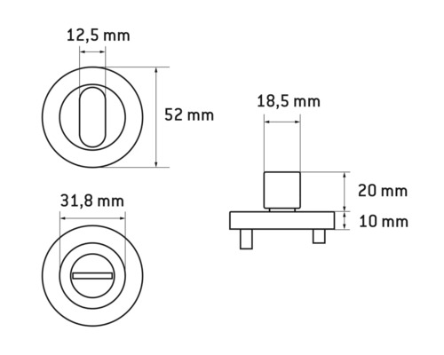 Technische tekening van een deurslot met maatgegevens
