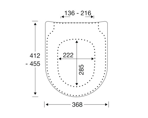 Technische tekening toiletbril met afmetingen