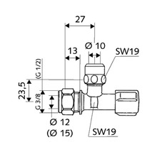 Technische tekening van een T-stuk met afmetingen