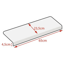 Vensterbank met de afmetingen 65 centimeter lang, 23,5 centimeter breed en 4,5 centimeter hoog