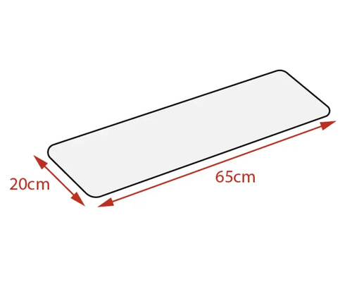 Rechthoekige plaat met afgeronde hoeken, 65 centimeter lang en 20 centimeter breed