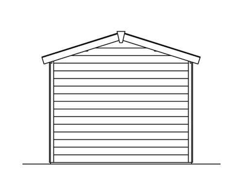 Illustratie van een tuinhuis met zadeldak en horizontale houten bekleding